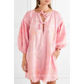 Linge brodé rose ourlet festonné mini robe d&#39;été Fabrication en gros de mode femmes vêtements (TA0294D)